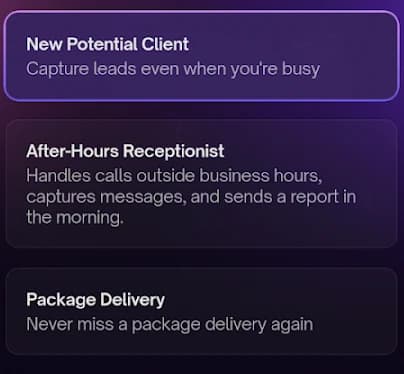 Test scenarios to try before going live: New Potential Client, After-Hours Receptionist and Package Delivery