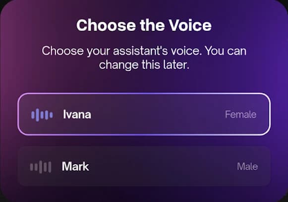 The voice picker, with Ivana selected from a list of voices